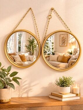 Gold Hanging Round Wall Mirrors (Set of 2)